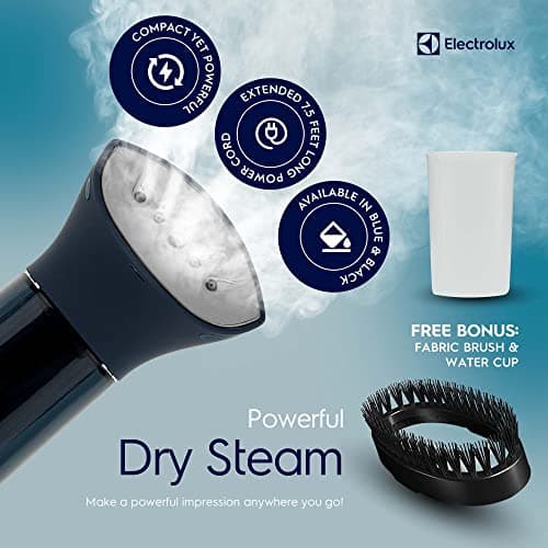 Electrolux Travel Compact Steamer, Mini Steamer & Iron for Clothes Travel Size, Portable Handheld Clothing & Garment Steamer Dry Steam, Portable 2 in 1 Fabric Wrinkle Remover with Fabric Brush (Blue) 7