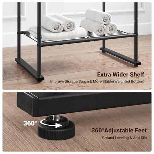 ELYKEN 40'' Tall Standing Towel Racks, 3 Tier Towel Drying Rack Outdoor, Pool Towel Stand Blanket Holder with Shelf & 4 Removable Hooks, Metal Freestanding Towel Racks for Bathroom, Matte Black 5