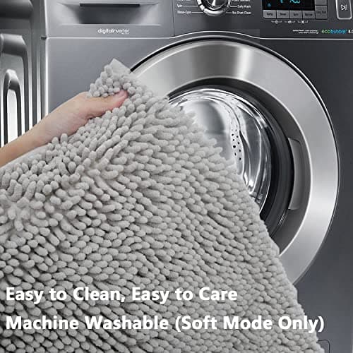 BOANKODU Bathroom Rugs Sets 2 Piece, Extra Soft Chenille Bath Mat Absorbent Bathroom Rug, Bathroom Mat with PVC Non-Slip Bottom, Machine Washable Bath Rugs (32x20 Inch + 24x16 Inch, Light Grey) 8