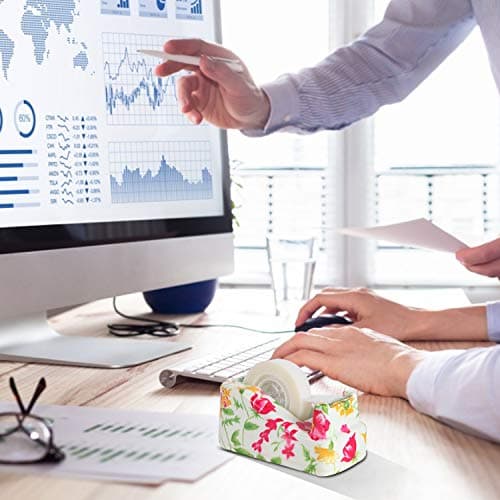 VIBRANZ-LAB Cute Tape Dispenser Desk Cute Home Office Desk Supplies Fun Desk Accessories Floral Tape Dispenser Cute Office Supplies for Women Desk Weighted Non-Skid Non-Slip Base Tape Dispensers 7
