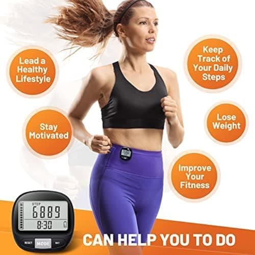3D Pedometer for Walking with Clip and Strap, Walking Distance Miles, Calorie Counter, 7 Days Memory, Daily Target Monitor, Activity Time. Accurate Step Counter for Men Women & Kids Seniors 4
