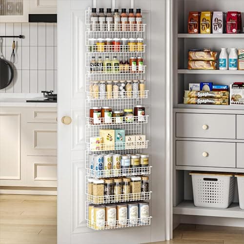 JKsmart 9-Tier Spice Rack Organizer with Door Hook, Wall Mount, and Extra Large Capacity for Pantry – Stylish White Design for Effortless Organization, Ultimate Kitchen Storage Solution