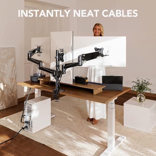 HUANUO Triple Monitor Mount for 17 to 32 inch Screens, Adjustment Gaming Triple Monitor Stand with Swivel, Tilt, Rotation, Clamp & Grommet Kit 6