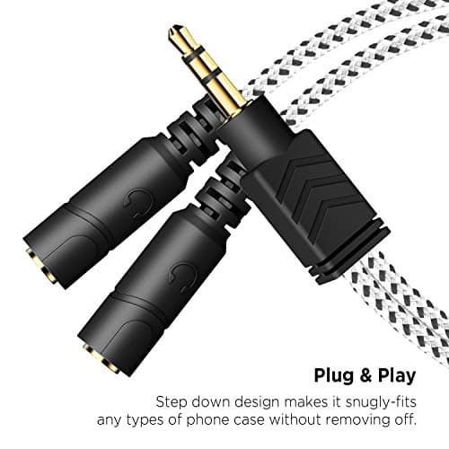 DUKABEL Headphone Splitter, Knitted 3.5mm Audio Splitter TRS 3-Pole Aux Splitter Cable for Headphones Earphones Speakers -Zebra White 5