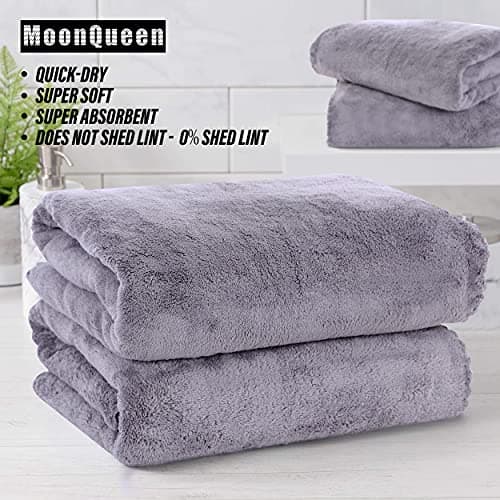 MOONQUEEN 2 Pack Premium Bath Towel Set - Quick Drying - Microfiber Coral Velvet Highly Absorbent Towels - Multipurpose Use as Bath Fitness, Bathroom, Shower, Sports, Yoga Towel (Grey) 5