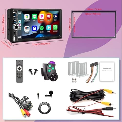Wireless Apple Carplay 7 inch Double Din Car Stereo,IPS Touchscreen,Bluetooth 5.2,FM Car Radio,Bakcup Camera,Subwoofer Ports, Audio Receiver,Android Auto,Type-C/USB Fast Charging,GPS Navigation 5