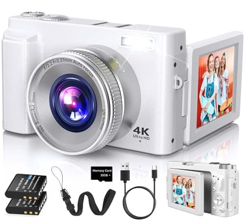4K Digital Camera for Photography Autofocus, 2026 Latest 48MP Vlogging Camera for YouTube with SD Card, 2 Batteries, 3" 180°Flip Screen Compact Travel Camera for Teens with 16X Zoom (Off White)