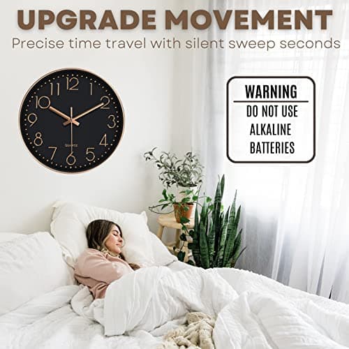 SUOHUI Silent Wall Clock 12 Inch Non-Ticking Wall Clocks Battery Operated for Living Room Decor Modern Wall Clock for Home/Bedroom/Office/Classroom/School/(Rose Gold) 6