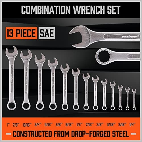 HORUSDY 26-Piece Durable Combination Wrench Set with Roll-up Pouch, Open End Wrench Set for General Household, Garage, Auto Repairs, SAE 1/4” - 1” and Metric 8mm - 24mm 6