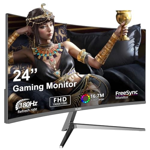 DJiEX 24 Inch Curved Gaming Monitor 180Hz Immersion, MPRT 1ms,99% sRGB HDR FHD1080P Computer Monitor FreeSync HDMI DP Ports,Frameless, HDR10, Eye Care, VESA Mount75*75mm, Ideal for Gaming, Work