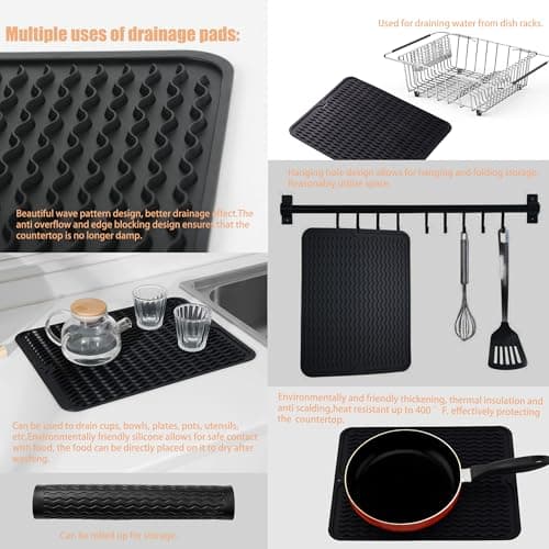 NiuYichee Stainless Steel Dish Drying Rack(15.2"L X 11"W X 5.3"H), Expandable Fruit & Vegetable Drain Rack over Sink, Dish Drainer Rack in Sink, with Stainless Steel Utensil Holder & Silicone Mat(16") 6