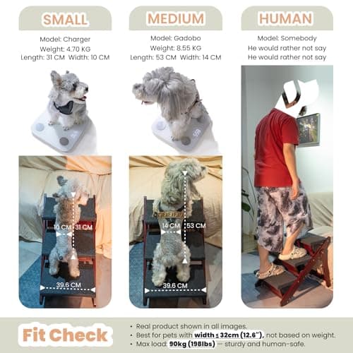 MEWANG Wooden Pet Stairs/Pet Steps - 3-in-1 Foldable Stairs & Ramp for Beds and Cars - Portable Dog/Cat Ladder Up to 220 Pounds - Great for Small and Older Animals(Brown) (24.8" L x 17.2" W x 19.5" H) 6