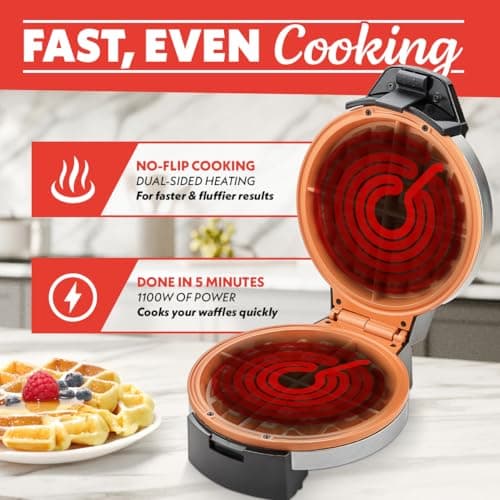 Gourmia Belgian Waffle Maker – Compact Design with Upright Storage, Adjustable Browning, and Easy-Clean Nonstick Ceramic Plates, Stainless Steel 5