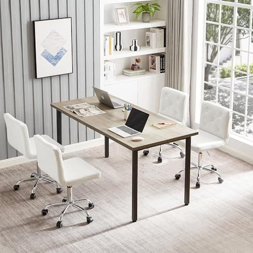 VECELO PU Leather Mid-Back Armless Vanity Chair Adjustable Height 360° Rolling Swivel for Home Office Work, White 6