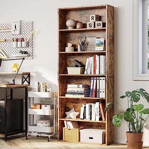 IRONCK Industrial Bookshelves and Bookcases Floor Standing 6 Shelf Display Storage Shelves 70 in Tall Bookcase Home Decor Furniture for Home Office, Living Room, Bed Room, Vintage Brown 4