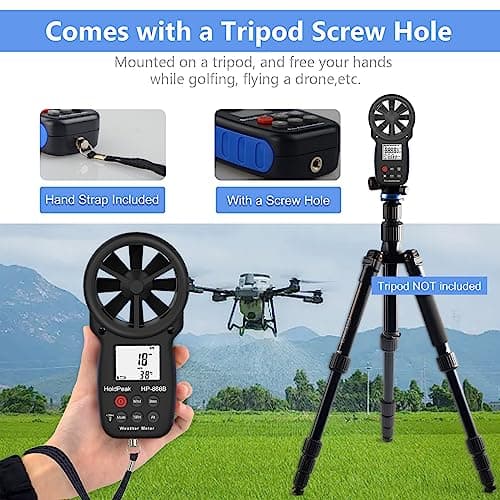 HoldPeak Handheld Anemometer Bluetooth, Digital Wind Speed Gauge Meter, Air Flow Velocity Temperature CFM Measuring Device for HVAC Outdoor Sailing Shooting Golf, 866B-APP 5
