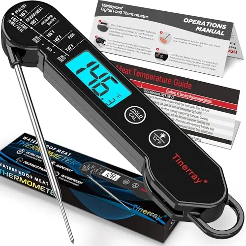 Digital Meat Thermometer for Chef Gifts Cooking, Grilling & BBQ - Ultra-Fast Instant Read Thermometer with Waterproof Design,Backlight & Calibration - Perfect for Deep Frying, Turkey, Beef (Black)