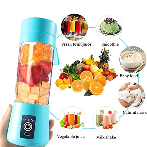 Portable Electric USB Juicer Blender Cup - Mini Blender for Shakes, Smoothies & Juice - 380ml, Six Blades - Blue 8