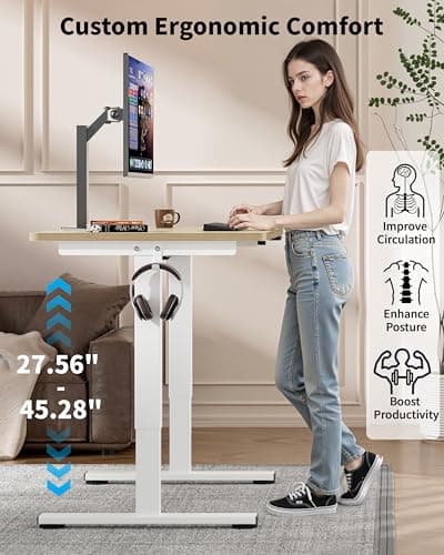 Okin Small Electric Standing Desk, 36" x 24" Whole Piece Height Adjustable Desk, Oak Sit to Stand Computer Workstation with Wheels for Home Office 5