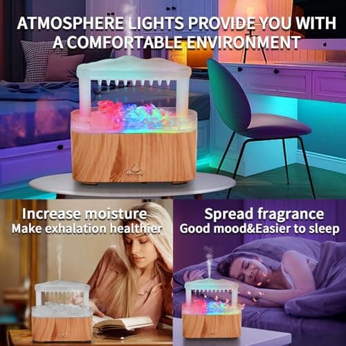 BOHOFAM Essential Oil Diffuser with Stone,Rain Cloud Humidifier, Simultaneously Water Drip and Air Mist,Aroma Diffusers has 8 Colorful and RBG Light Change for Home Bedroom 7