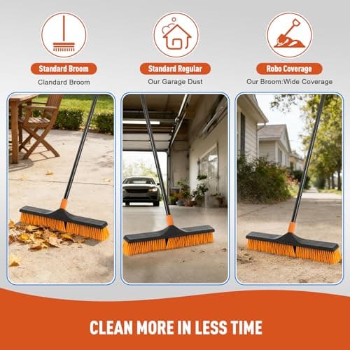 CLEANHOME 24”Push Broom Brush for Floor Cleaning with 65” Long Handle and Stiff Bristles, Heavy Duty Brush for Shop, Deck, Garage, Concrete,Indoor and Outdoor Broom,Orange 6