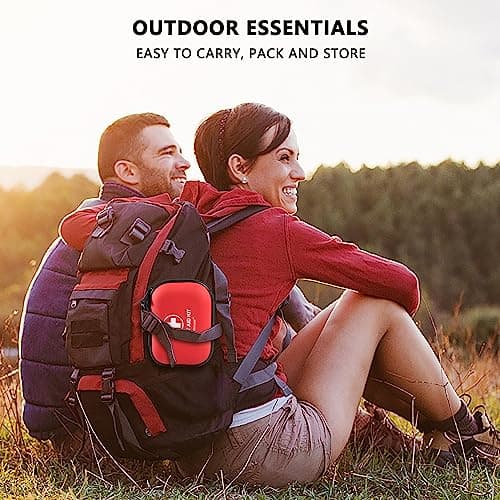 Mini First Aid Kit - 120 Piece Small Waterproof Hard Shell Medical Kit for Car, Home, Office, Travel, Camping, Sports, Outdoor, School - Emergency First Aid Supplies and Survival Kit (Red) 7