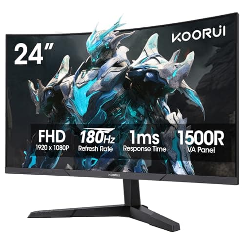 KOORUI 24 inch Curved Gaming Monitor 180Hz FHD 1080P Computer Monitor, 1ms 1500R Display, Adaptive Sync, FreeSync Premium, HDMI 2.0X2 & DP 1.2, VESA, Tilt, 24E6CA