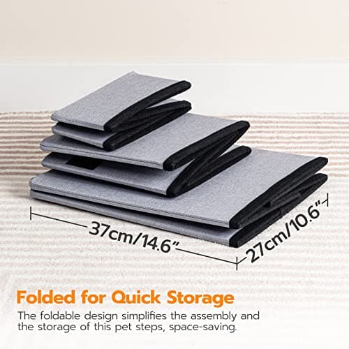 HOOBRO Dog Stairs with Storage, Foldable Dog Steps for High Bed Or Couch, 29.2" L x 15.8" W x 15" H, Pet Stairs with Pet House, for Small Dogs, Hold up to 150 lbs, 3 Steps, Gray GY03PT03 5