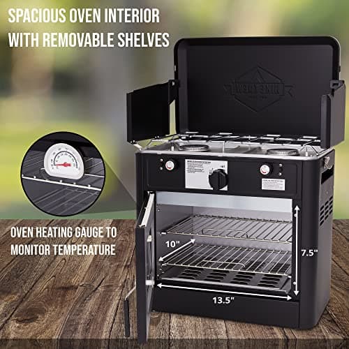 Hike Crew Outdoor Gas Camping Oven w/Carry Bag | CSA Approved Portable Propane-Powered 2-Burner Stove & Auto Ignition, Overheat Safety Shutoff, Built-In Thermometer Hose Regulator Included 5