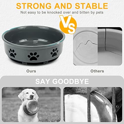 KPWACD Ceramic Pet Bowl for Dogs and Cats, Weighted Non-Slip Dog Bowls Food and Water Dish, Durable Pets Feeding Bowls Suitable for Small, Medium, and Large Dogs, Grey, 36 Oz 6
