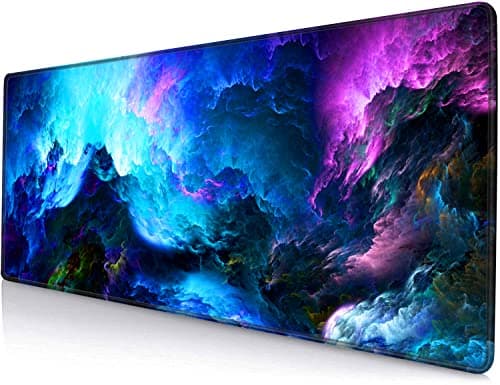 SANWUMIAN Gaming Mouse Pad, Large Non-Slip Rubber Base Mousepad, Keyboard Mouse Mat, Desk Pad with Stitched Edges, 31.5x11.8inch, Dazzling Galaxy
