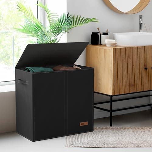 Simple Houseware Double Laundry Hamper with Lid and Removable Bags, Black 7