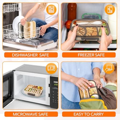 EASYFUN Bento Box Adult, Lunch Box, 4-Compartment Lunch Containers, Drop-Proof, Dishwasher Safe & Made with BPA-Free Materials(Khaki) 6