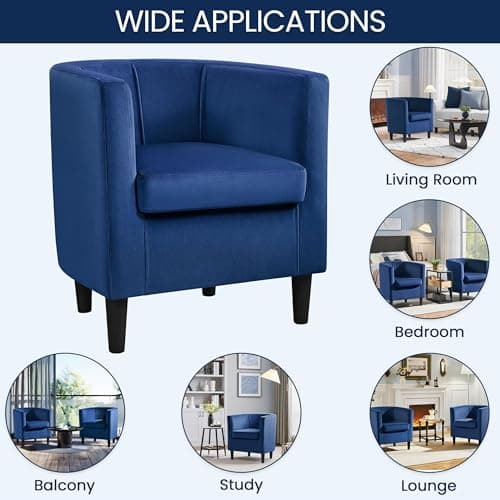 Yaheetech Velvet Accent Chair, Modern and Comfortable Armchairs, Upholstered Barrel Sofa Chair for Living Room Bedroom Waiting Room, Set of 2, Blue 8