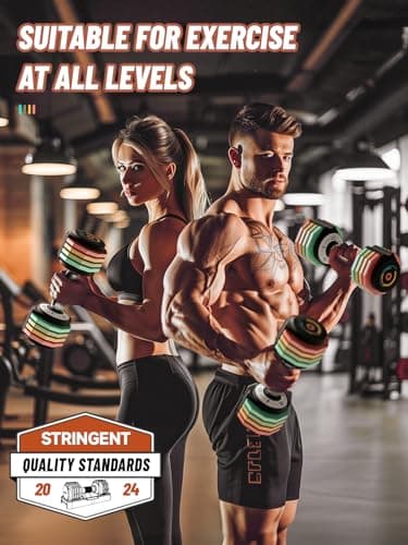 Adjustable Dumbbells Set 12.5LB Pair, 1-Sec Fast Adjustable 5 Free Weights, Premium Comfort Non-slip Metal Handle, Compact Size for Full Body Home Workout (Rainbow) 6