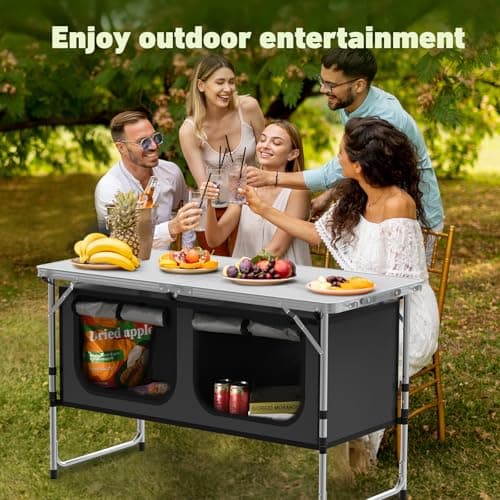 WildFinder Camping Table, Folding Camping Table with Storage, Lightweight & Portable, 3 Heights Adjustable Folding Table for BBQ, Camping, Picnic and Indoor Use, Grey 7