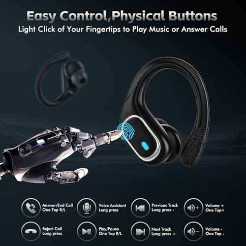 2024 Bluetooth Headphones Wireless Earbuds with Earhooks for Sport, HiFi Stereo, ENC Mic, 80Hrs LED Display, IPX7 Waterproof Ear buds for During Running/Workout Black 6