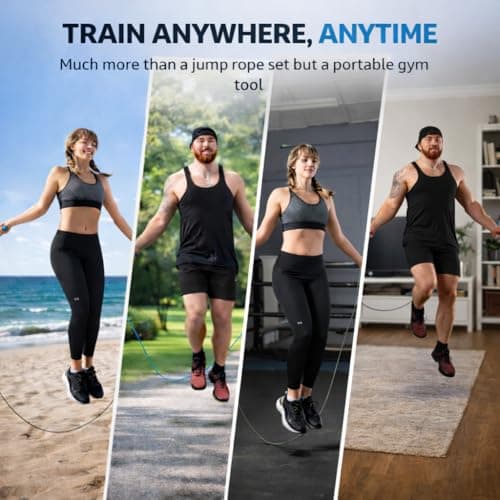 Hererope Weighted Jump Rope Set 3-in-1 Interchangeable 1/6lb 1/4lb 1/2lb Professional Jump Ropes for Men Women | Premium Ball Bearing Speed Rope Anti-Slip Leather Grip | Crossfit Boxing MMA 5