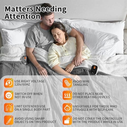 Fantico Electric Blanket Queen Size，Dual Control Heated Blankets with 0.5-12H Auto-Off and 10 Heating Levels，Soft Velvet to Warm Sherpa，Overheat Protection, ETL Certified, Machine Washable 84" × 90" 7