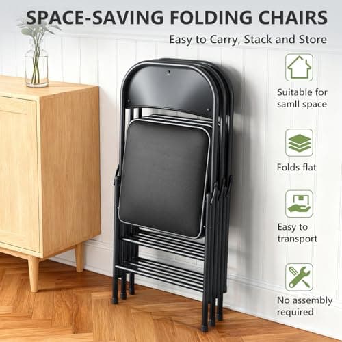MAKE CHANGES Folding Chair 4 Pack, Comfy PU Leather Padded Folding Chairs for Outside and Indoor, Heavy Duty Portable Foldable Metal Commercial Seat for Home Office, Dorm, Party, Backyard, Lawn, Patio 7