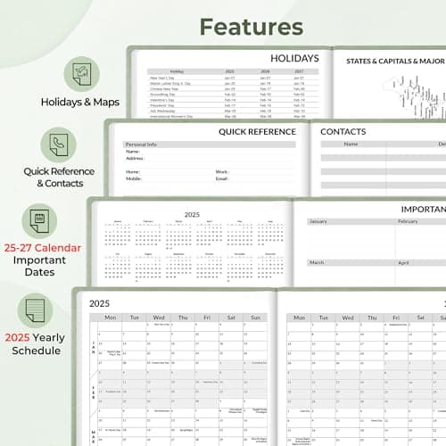 SUNEE 2025 Weekly & Monthly Hardcover Planner 8" x 11" - 12 Month (January 2025 - December 2025), Small Hardcover Planner, Pocket, Notes, 100 GSM Paper, Sage Green 7