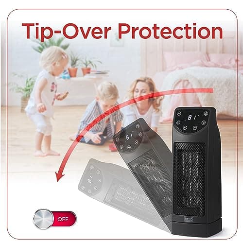 BLACK+DECKER Oscillating Space Heater, Portable Heater with Remote Control, Ceramic Small Space Heater with Two Heat Settings & LED Display, Small Heater 1500W 8