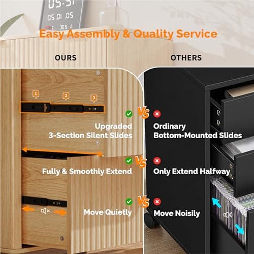 VINGLI 2 Drawer File Cabinet, Home Office Filing Organizer, for Letter Legal A4 Size File Folder Storage, Modern Style Fluted Design, Wood Lateral Filing Cabinet, Printer Stand, Archivador (Oak) 7