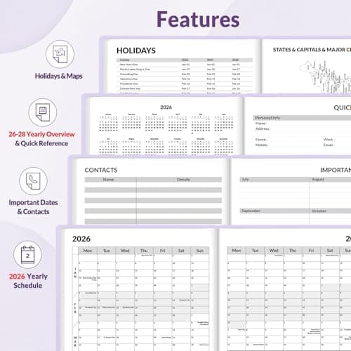 SUNEE 2026 Weekly & Monthly Hardcover Planner 5.5" x 8.3" - 12 Month (January 2026 - December 2026), Small Hardcover Planner, Pocket, Notes, 100 GSM Paper, Purple 7