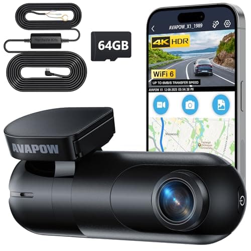 AVAPOW 4K Dash Cam Front for Cars, Free Hardwire Kit & 64GB Sd Card Included – WiFi 6, App Control, UHD 2160P, Built-in G-Sensor, Loop Recording, Night Vision, 170° Wide Angle, 24H Parking, WDR