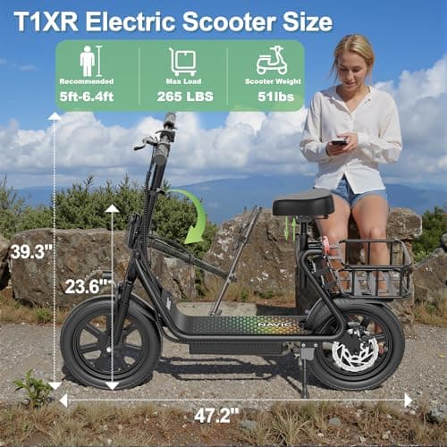 NAVIC Electric Scooter Adults, 27Mile Range,Top Speed 22Mph, 750W Peak Motor,14'' Pneumatic Tires, Electric Scooter for Adults, Foldable e Scooter with Back Basket 6