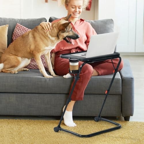 FurnitureR Adjustable Folding TV Tray Table, Portable Snack & Laptop Table with 4 Heights, 3 Tilt Angles and Cup Holder, Lightweight Bed & Sofa Table for Holiday Hosting and Gifting, Black 9