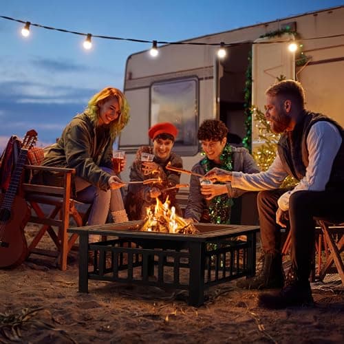 Devoko Outdoor Fire Pit, 32 Inch Firepit Table Metal Outdoor Fireplaces with Waterproof Cover for Outside Patio Camping (Black) 7