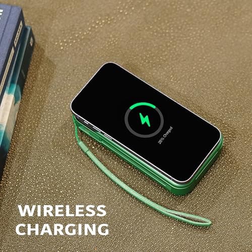 Limitless Innovations Ultimate Pro 15,000mAh Portable Power Bank PD 20W with Built-in Cables, Wireless Charging, Flashlight, Wall Plug, & Digital Display, for iPhone, Samsung, & More (Green Metallic) 7