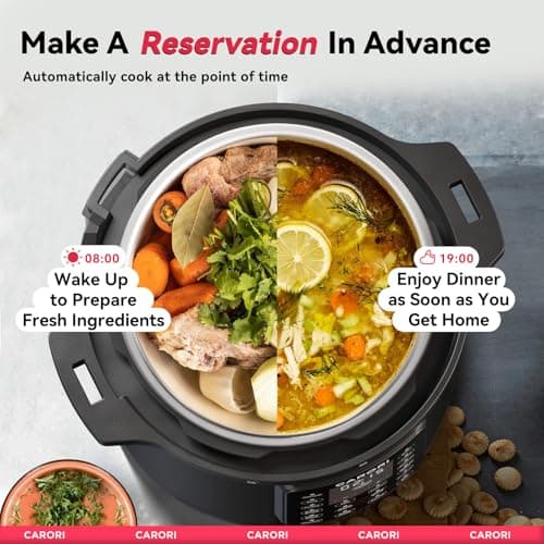 CARORI 1200W 12-in-1 Electric Pressure Cooker 8Qt, Stainless Steel Pressure Cooker, Slow Cook Rice Cooker Steamer Sauté, Yogurt Maker, Warmer & Sterilizer with Recipe, Safer Venting Design, Black 6